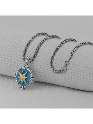 Pusula 925 Ayar Gümüş Erkek Kolye