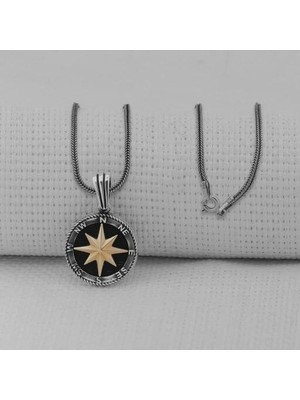 Pusula Tasarımlı 925 Ayar Gümüş Erkek Kolye