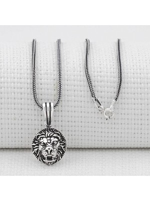 Aslan Figürlü 925 Ayar Gümüş Erkek Kolye