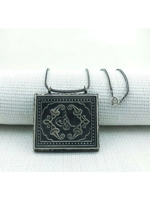 Osmanlı Tuğralı Kral Zincirli Kabi Muska 925 Ayar Gümüş Erkek Kolye