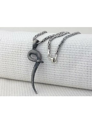 Üç Boyutlu Kara Bamba Yılan Kral Zincir 925 Ayar Gümüş Erkek Kolye