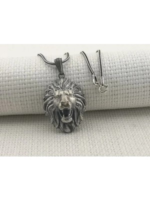 Kükreyen Aslan Üç Boyutlu 925 Ayar Gümüş Erkek Kolye