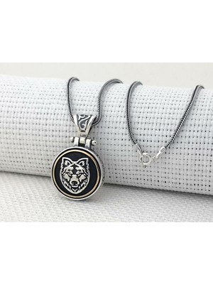 Bozkurt Tasarımlı  Ortası Dönen  925 Ayar Gümüş Erkek Kolye