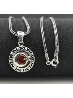 Ay Yıldız  925 Ayar Gümüş Erkek Kolye