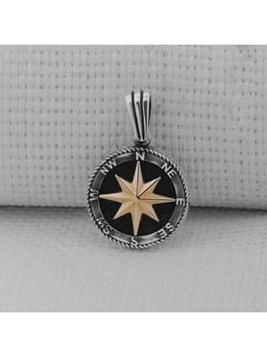 Pusula 925 Ayar Gümüş Erkek Kolye Ucu