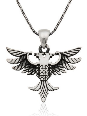 Çift Başlı Kartal 925 Ayar Gümüş Erkek Kolye