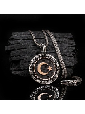 Ay Yıldızlı  925 Ayar Gümüş Erkek Kolye