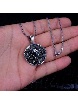 Madalyon Kartal Simgeli 925 Ayar Gümüş Erkek Kolye