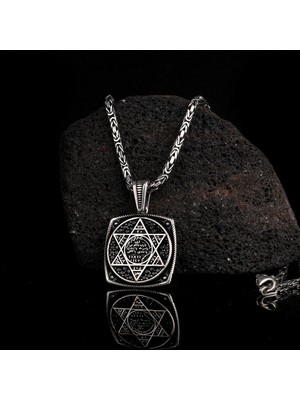 Kral Zicirli Hz Süleyman  925 Ayar Gümüş Erkek Kolye