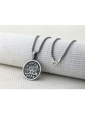 Mulki Allah Mulk Allahın Yazılı 925 Ayar Gümüş Erkek Kolye