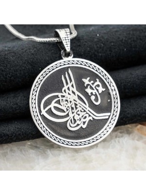 Osmanlı Tuğralı 925 Ayar Gümüş Erkek Kolye