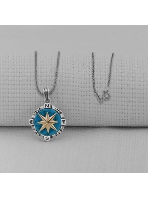 Pusula Tasarımlı 925 Ayar Gümüş Erkek Kolye