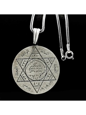 Süleyman Mührü Kalın Zincirli 925 Ayar Gümüş Erkek Kolye