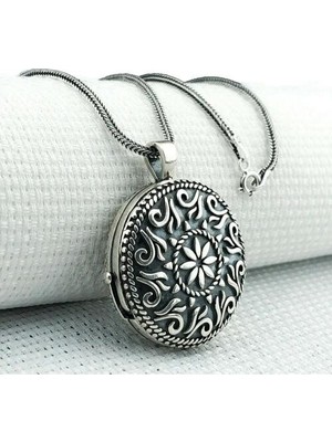 Yuvarlak Cevşen Muska Kabi 925 Ayar Gümüş Erkek Kolye