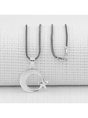 Ay Yıldız Tasarımlı  925 Ayar Gümüş Erkek Kolye