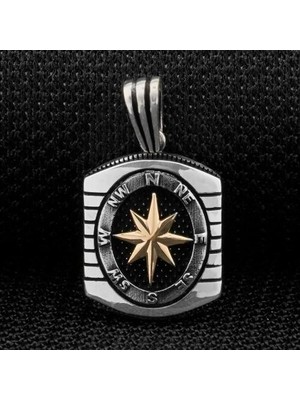 Özel Pusula Tasarımlı  925 Ayar Gümüş Erkek Kolye Ucu