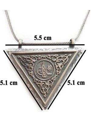 Osmanlı Tuğralı Kalın Zincirliüçgen Muska Kabi Büyük Boy 925 Ayar Gümüş Erkek Kolye