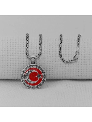 Gravur Işlemeliorta Boy Ay Yıldız 925 Ayar Gümüş Erkek Kolye