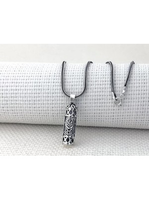 Nali Şerif Motifli Cevşen Kebir Dualı Muska 925 Ayar Kalın Zincirli Gümüş Erkek Kolye