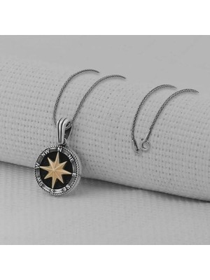 Pusula Tasarımlı 925 Ayar Gümüş Erkek Kolye