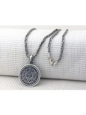 Hz Süleyman Mührü Kral Zincirli 925 Ayar Gümüş Erkek Kolye