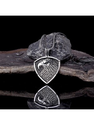 Kartal Motifli 925 Ayar Gümüş Erkek Kolye