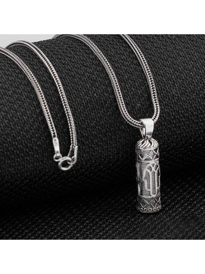 Silindir Tasarımlı Fatma Ananın Eli Kebir Dualı Cevşen 925 Ayar Gümüş Erkek Kolye