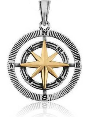 Çift Taraflı Pusula  925 Ayar Gümüş Erkek Kolye Ucu