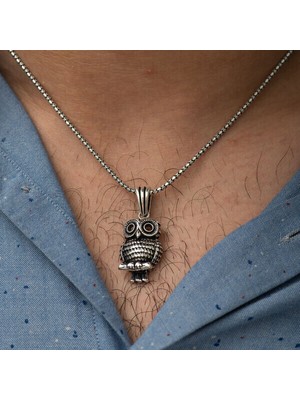 Baykuş  925 Ayar Gümüş Erkek Kolye