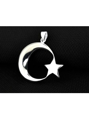 Şanlı Ay Yıldız Büyük Boy  925 Ayar Gümüş Erkek Kolye Ucu