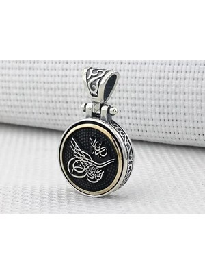 Osmanlı Tuğra Desenli Ortası Dönen 925 Ayar Gümüş Erkek Kolye Ucu