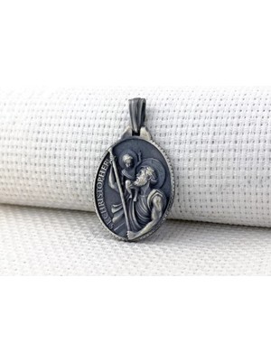 Aziz Christopher Üç Boyutlu  925 Ayar Gümüş Erkek Kolye Ucu