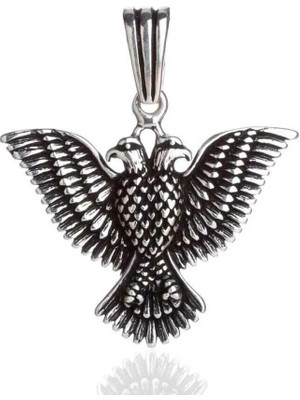 Çift Başlı Kartal  Türk Yazılı 925 Ayar Gümüş Erkek Kolye Ucu