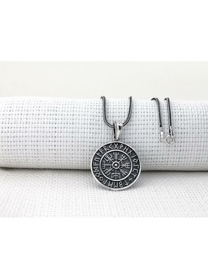 Viking Vegvisir Pusulası 925 Ayar Gümüş Erkek Kolye