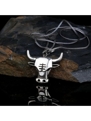 Boğa Motifli Madalyon 925 Ayar Gümüş Erkek Kolyesi