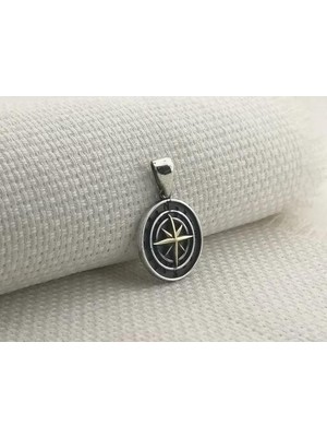 Pusula 925 Ayar Gümüş Erkek Kolye Ucu