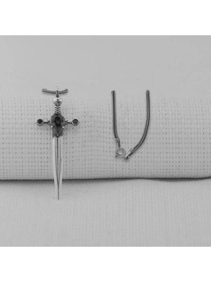 Zirkon Taşlı Şovalye 925 Ayar Gümüş  Erkek Kolye