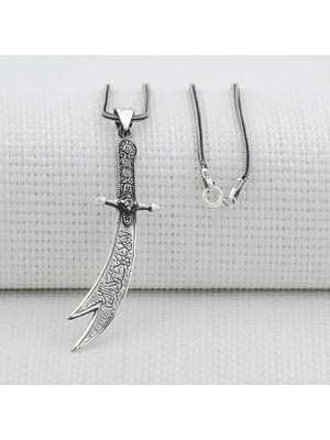 Zülfikar Figürlü Dualı 925 Ayar Gümüş Erkek Kolye