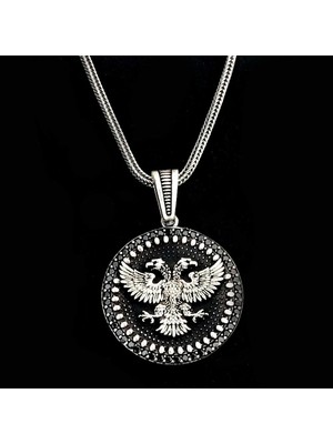 Kartal Çift Başlı 925 Ayar Gümüş  Erkek Kolyesi