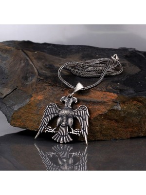 Kartal Motifli  925 Ayar Gümüş Erkek Kolye