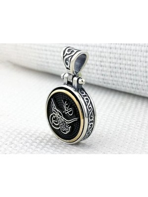 Osmanlı Tuğra Desenli Ortası Dönen 925 Ayar Gümüş Erkek Kolye Ucu
