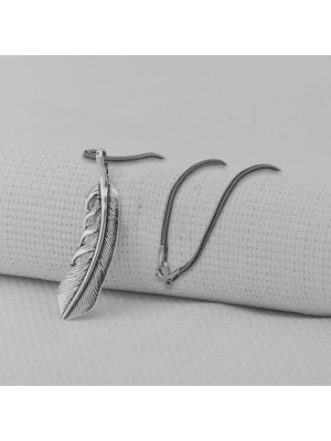 Kuş Tüyü 925 Ayar Gümüş Erkek Kolye Ucu