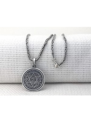 Hz Süleyman Mührü Kral Zincirli 925 Ayar Gümüş Erkek Kolye