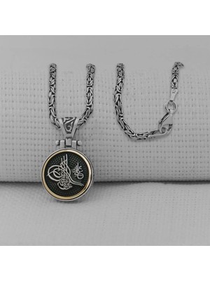 Osmanlı Tuğrası Ortası Dönen 925 Ayar Gümüş Erkek Kolye