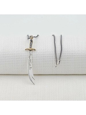 Hz Ali Yazılı Zulfikar Kalın Zincirli 925 Ayar Gümüş Erkek Kolye