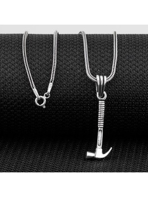 Çekiç Tasarımlı 925 Ayar Gümüş Erkek Kolye