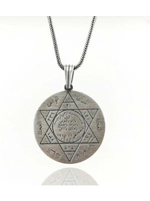 Süleyman Mührü Kalın Zincirli 925 Ayar Gümüş Erkek Kolye