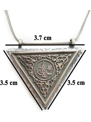 Osmanlı Tuğralı Üçgen Muska Kabi 925 Ayar Gümüş Erkek Kolye