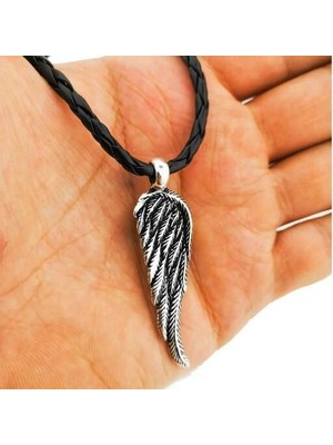 Özel Kartal Kanadı Tasarımlı Deri Ipli 925 Ayar Gümüş Erkek Kolye