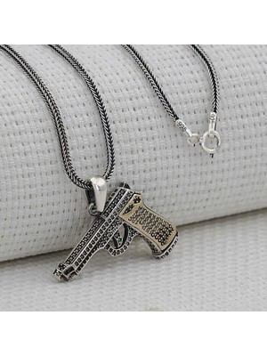 Özel Tabanca Tasarımlı 925 Ayar Gümüş Erkek Kolye